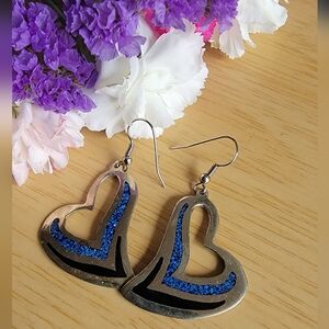 Vintage Alpaca Mexico Heart Earrings